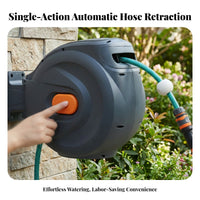 Plastic Housing Auto-Rewind Hose Reel Orange and Gray Fittings Automatic Rewind Hose Reel Smooth Retraction Outdoor Storage Tangle-Unrestricted
