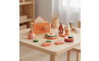 Pretend Bread Maker Toy Bright Colors Wooden Breakfast Toy Screen Fun Pretend Food Set for Playroom