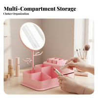Lighted Mirror with Storage Base light-emitting diode Lighting Makeup Organizer Large Capacity
