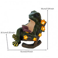Frog Rocking Chair Figurine Rustic Wood-Tone Solar Frog Ornament Decorative