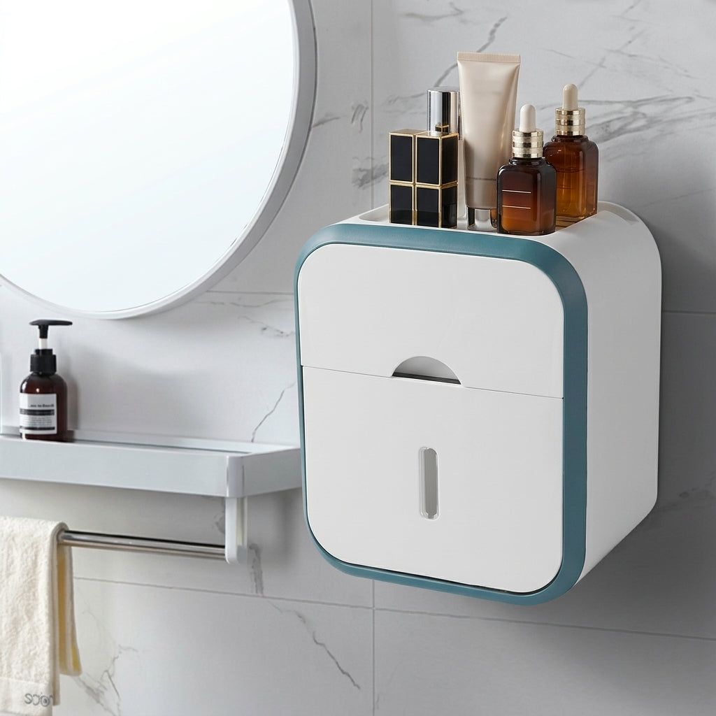 Bathroom Storage for Toilet Wipes and Tissue Box, Wall Mount Toilet Tissue and Paper Towel Dispenser, Double-Layer Tissue Roll Wipes Dispenser