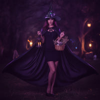 Light-up Witch Hat and Cape Pointed Witch Costume with Hat Black Accessory Set One Size Fits Most for Halloween
