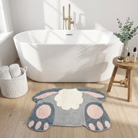 Cute Bunny Bath Mat Non-Slip Absorbent, Grey Rabbit Shaped Rug with Fluffy Tail, Machine Washable Microfibre Easter Floor Carpet for Bathroom, Bedroom & Nursery Decor