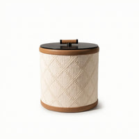 Round Storage Box with Handle Decorative Lidded Storage Box Small Desktop Organizer for Bedside Table