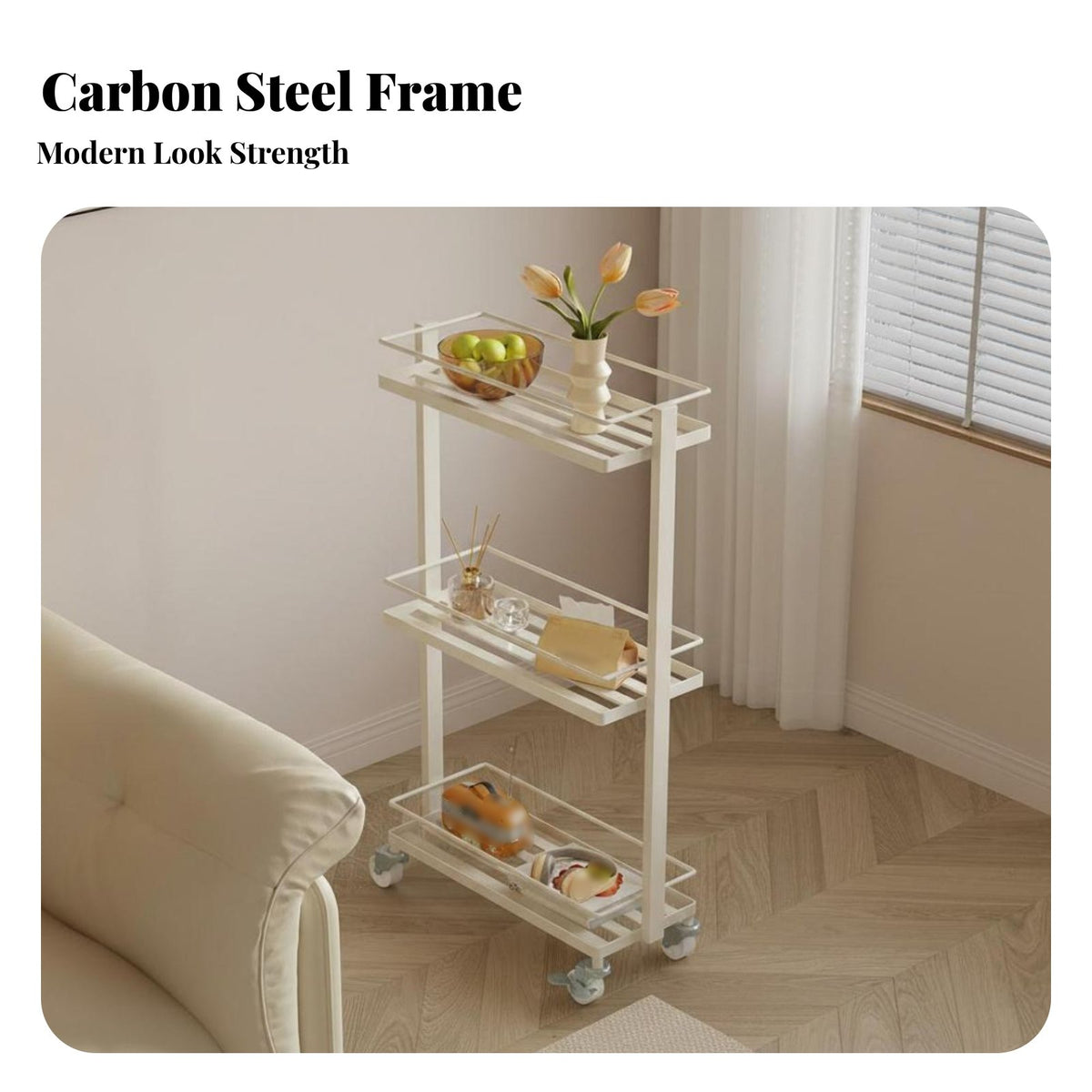 Light Luxury Design Sofa Side End Table Space-Saving Mobile Side Table with Storage Versatile Rolling Storage Cart Sturdy Metal Frame for Apartment Dwellers, Office Workers, Living Room, Bedroom, Small Areas, Kitchen