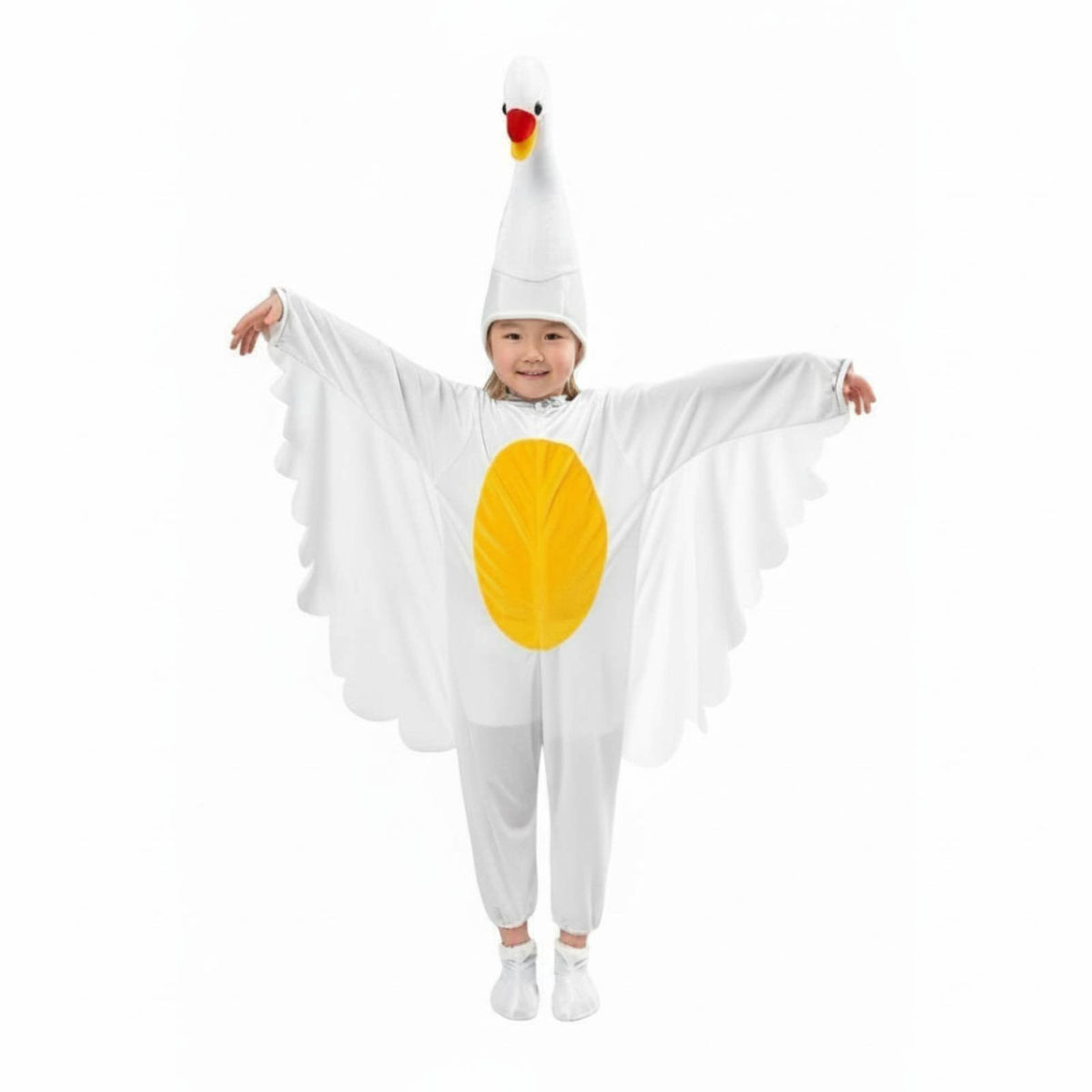 White Swan Costume Wing Sleeves Children's Swan Jumpsuit 3D Headpiece Kids' Apparel for Stage Performance, Halloween