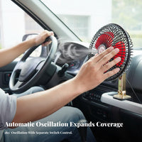 Strong Airflow 12V Car Fan 360° Rotatable 6 Inch Mini Cooling Fan 180° Adjustable for Tricycle Operators, Truckers, Truck, Golf Cart, Travel