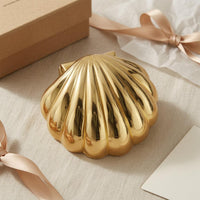 Gold Seashell Jewelry Box Shiny Finish Clamshell Jewelry Box Hinged Home Decor Scalloped