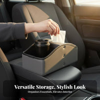 Leather Texture Car Armrest Tissue Box Easy Installation Car Console Organizer with Tissue Box Stable and Secure for Ride-Share Drivers