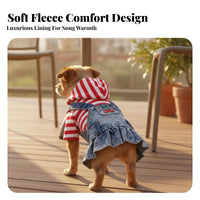 Pet Dress with Hood Striped Dog Dress Denim Pet Hoodie for Small Dogs