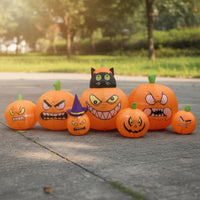 Outdoor Inflatable Pumpkin Row with Black Cat Giant Inflatable Pumpkin with Black Cat Fun Whimsical for Lawn