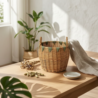 Handwoven Wicker Storage Basket Handcrafted Woven Basket with Handles Lightweight for Kitchen