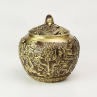 Metal Tea container with Dragon Motif Ornate Metal Tea Container with Lid Decorative container for Collectors, Home Display, Office Decor