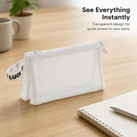 Thickened Mesh Layered Three-Compartment Pencil Pouch, Transparent, Large Capacity for Students