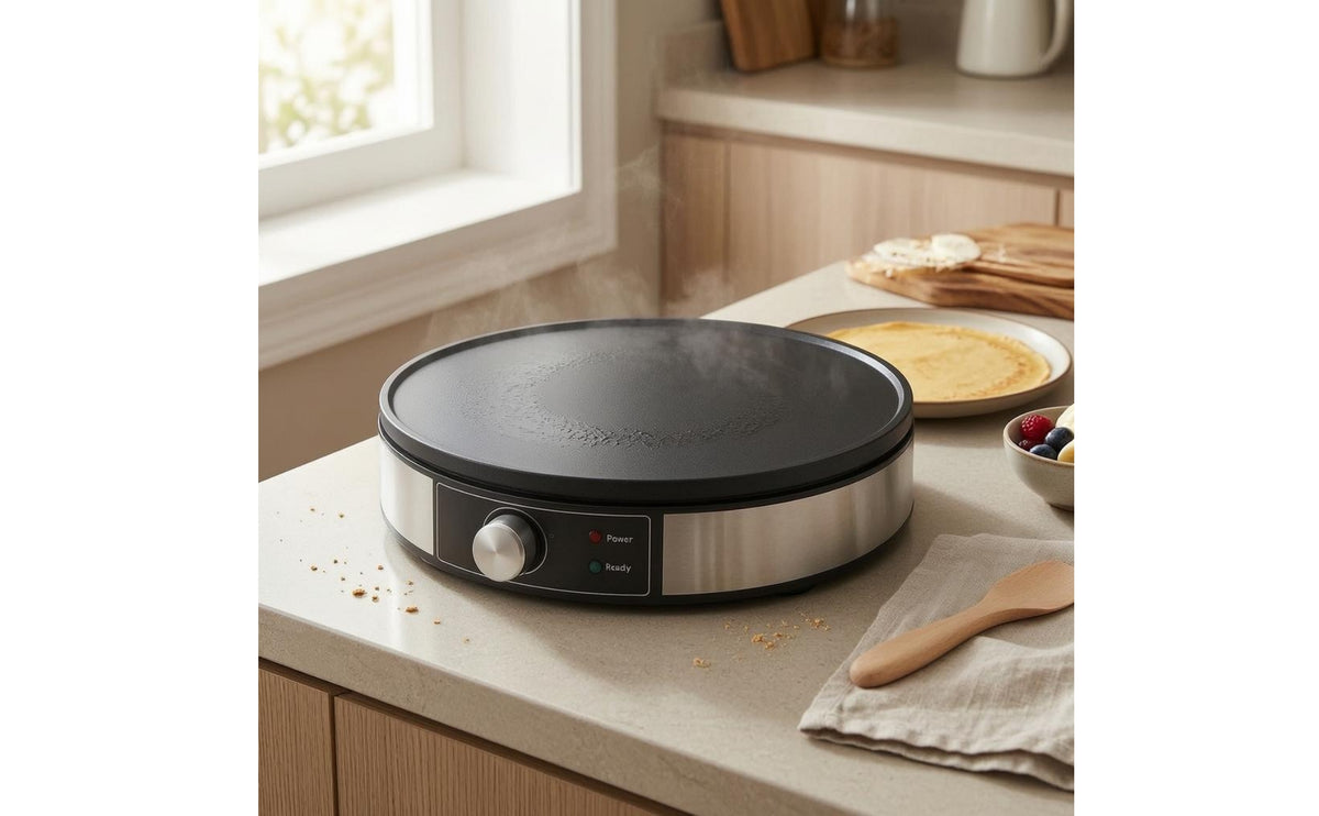 Adjustable Temperature Electric Crepe Maker Indicator Lights Crepe Maker Flat Cooking Surface Round Griddle 1000 W