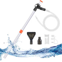 Interchangeable Attachments Manual Aquarium Water Changer Clear Tube Aquarium Siphon Hose Kit Scraper Head Plastic Aquarium Cleaning Set Orange Accent Rings