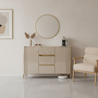 Sideboard with Metal Legs Marble-Look Sideboard Cabinet with Storage Modern Storage Cabinet for Dining Room, Entryway