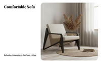 Wabi-Sabi aesthetic Woven rear Armchair Japanese Inspired Design leisure Armchair sturdy Wood Frame Accent Chair Minimalist Aesthetic for Apartment Dwellers, Hospitality Professionals, Bedroom, Balcony, Home Office, Reception Area