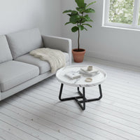 2 Pieces Easy to Clean Nesting Coffee Table Set Sturdy Metal Frame Round Tray Top Table Set for Small Apartment Dwellers