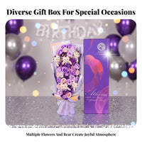 Long-Lasting Soap Flower Arrangement Never Fade Soap Blossom Arrangement with Teddy Bear Realistic Appearance for Women, Anniversary