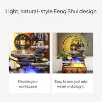 Feng Shui Desktop Waterfall with LED Mist and Resin Design