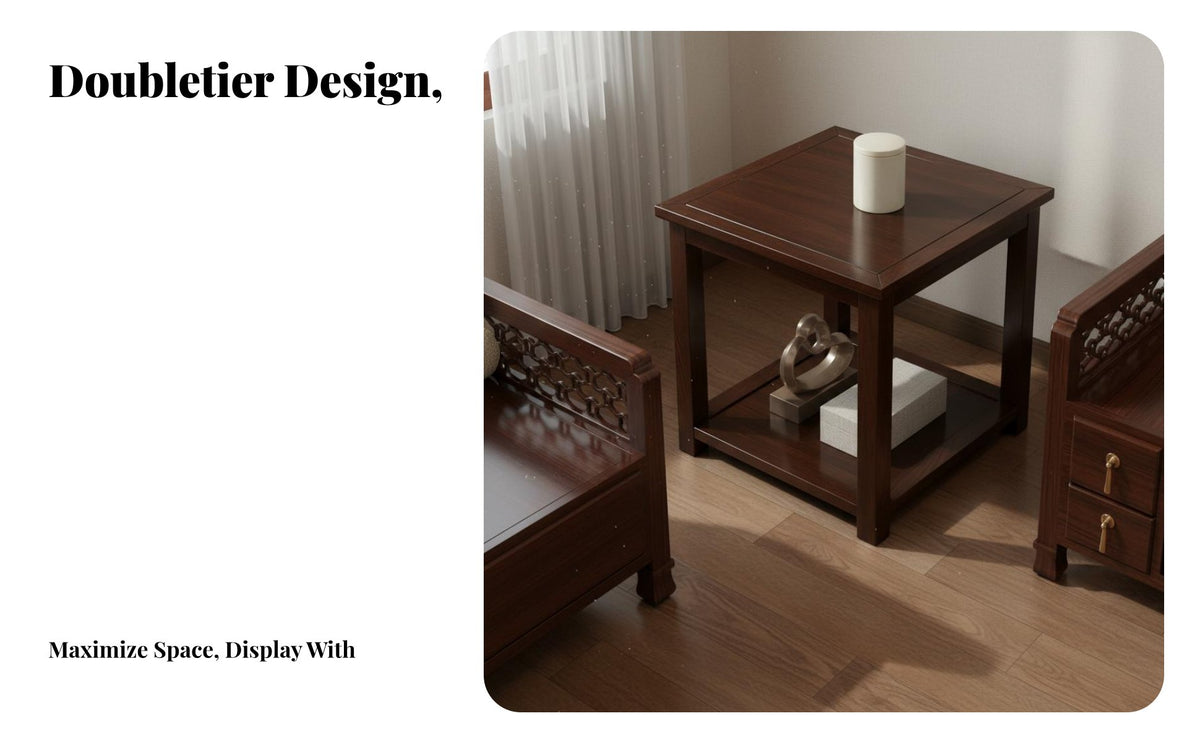 Solid Wood Construction 2-Tier Square Side Table Minimalist Design Living Room Furniture Multi-Functional Nightstand Versatile Use for Homeowners, Apartment Dwellers, Adults, Bedroom, Small Areas, Office