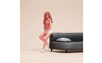 Highly Detailed Woman in Shorts Figure Lifelike Design Sitting Woman Figurine Resin Material Painted Female Miniature for Miniature Scene Builders, Hobbyists, Dioramas, Desktop Decoration