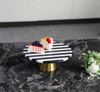 Marble and Metal Round Fruit Plate with Black and White Stripes