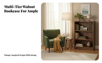 8-Tier Book Rack Walnut Finish Narrow Storage Cabinet Vintage Design Adjustable Shelves for Collectors, Renters, Bedroom