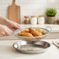 2 Pieces Round Oil Draining Tray with Mesh Insert Rust-Proof Oil Filter Tray Silver-Toned Strainer Versatile for Frying