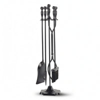 4 Pieces All Black Fireplace Tool Set with Stand Solid Fireplace Tool Set with Fire Iron Sturdy Hardware Heavy Duty for Homeowners, Hearth, Wood Wood-Burning Appliance
