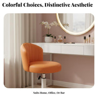 Height Adjustable Wheeled Low-Back Vanity Chair 360° Swivel Low-Back Rolling Chair Stable 5-Star Base Home Seating High-Density Cushion for Women, Students, Teens, Dressing Room, Bedroom, Small Areas