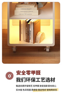 床头柜简约现代卧室家用小户型床边柜创意角几奶油风收纳置物架 【四叶草】原木色木板+黑架【感应灯+万向轮】