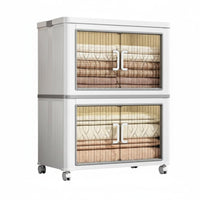 Large Capacity Collapsible Frontentry Box Foldable Design Wheeled Storage Cabinet Easy Assembly Home Organization Dust-Proof for Families, Homeowners, Bedroom, Living Room, Playroom, Bathroom