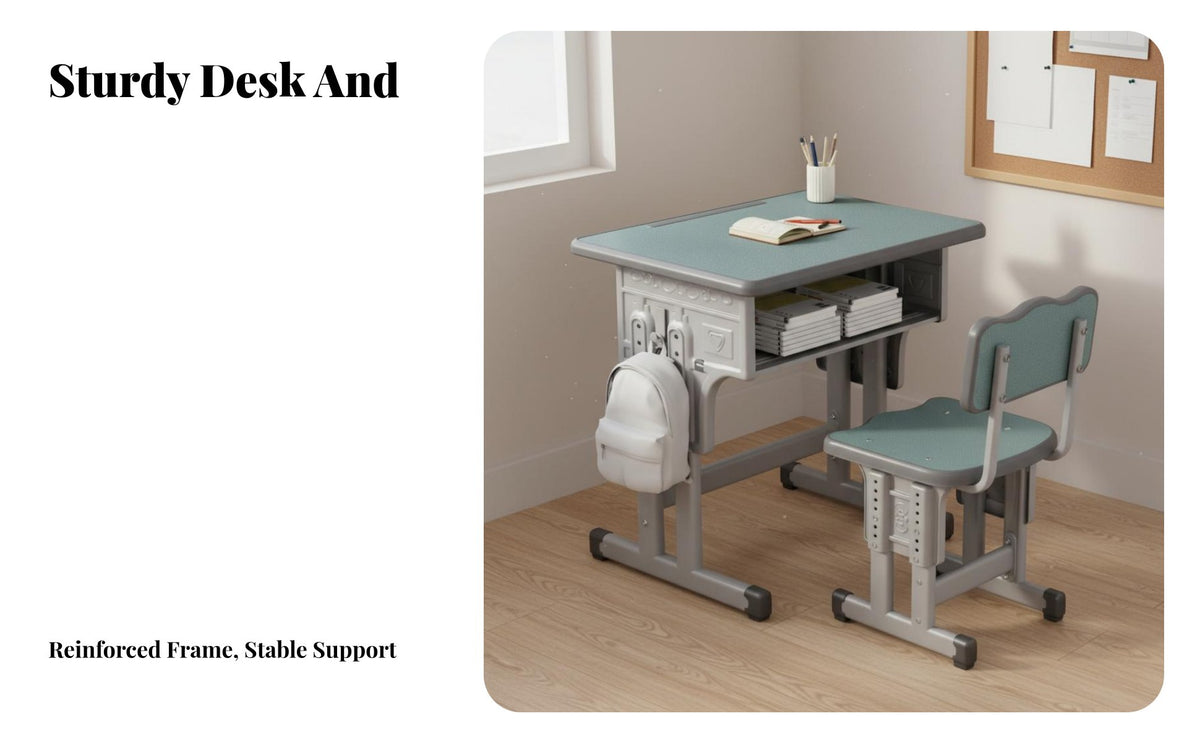 children's Homework Desk and Chair Set Height Adjustable Student Writing Table Rounded Corners Adjustable Kids Study Desk for Playroom
