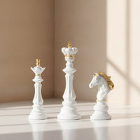3 Pieces Resin Chess Golden-Accented-Accented Chess Figurines Decorative Tabletop Sculpture for Collectors, Modernists, Living Room, Office, Bookshelf