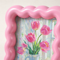 Photo Frame with Baroque Wave Pattern for Home Decor, Resin Picture for Family Nordic Style Tabletop Display, Elegant Painted Finish