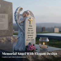 Memorial Cherub Tombstone Figurine Sympathy Gift Outdoor Decor Grave Marker Hand-Carved Design for Cemetery, Gravesite