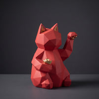 Fortunate Cat Figurine Faceted Auspicious Cat Figure Figurine Matte Auspicious animal Figure Statue for Desk