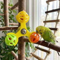 Interactive Rotating Wheel Parrot Enclosure Sphere with 3 Sphere Cluster, PETG Material Rotating Toy for Cockatiels, Budgie Entertainment