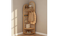 Multi-Functional Corner Hall Tree with Storage Space-Saving Design Freestanding Corner Garment Stand Minimalist Design Aesthetic Clothes Organizer for Bedroom, Entryway, Small Apartment