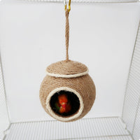 Handwoven Round Bird Nesting House Circular Entrance Rope Bird House Natural Tan Roosting Pocket Small Birds