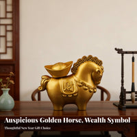 Prosperity Symbol Horse with Gold Ingot Ornament Rotating Feature Wealth Horse Figurine Detailed Craftsmanship for Desk, Office, Entryway