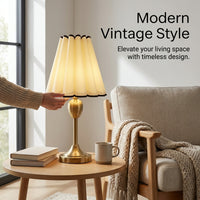 Bedside Lamp Shade with Pleated Design and Black Trim, Textile Lampshade for Table 24cm, Vintage Style for Ceiling Lights