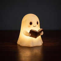 Warm Glow Ghost Night Light with Book Whimsical Halloween Night Light Glowing Ornament Seasonal for Children