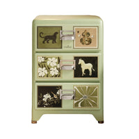 Formaldehyde-Safe Patterned 3-Drawer Chest Retro Design Nightstand Large Capacity Storage Cabinet Sturdy Structure for Vintage Aesthetic Enthusiasts, Home Decorators, Bedroom, Bedside, Living Room, Entryway