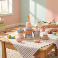 Wooden Dessert Stacker Pastel Colors Wooden Ice Cream Toy Imaginative Role Play Children's Activity