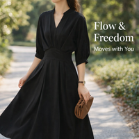 Dresses for Women Plus Size with V-Neck and Wing Sleeves, Midi Dress with Gathered Waist for Business Casual Office Wear, Flattering Fit up to 5XL