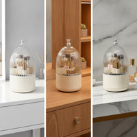 Multi-Compartment Rotating Makeup Organizer with Lid Covered Cosmetic Storage Box with Dome Lid Easy to Clean Makeup Brush Holder with Dustproof Cover Compact for Bedroom