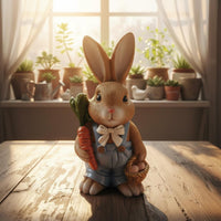 Bunny Figurine Cute Design Resin Garden Hare Hand-Painted Hare Statue for Gardeners, Micro-Landscape, Flower Pot, Desktop